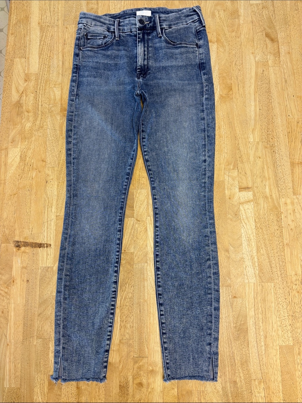 MOTHER Skinny High-Rise Jeans in Washed Blue the  looker sacred slit size 26